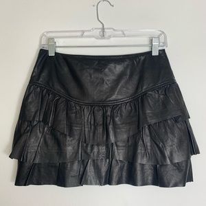 Genuine Black Leather ruffled tiered mini skirt
